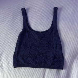 Anthropologie Deep Blue Lace Top